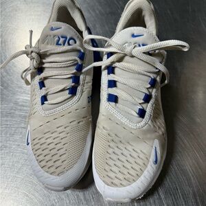 Nike AirMax 270 Beige Sneakers with Blue Accents 4Y